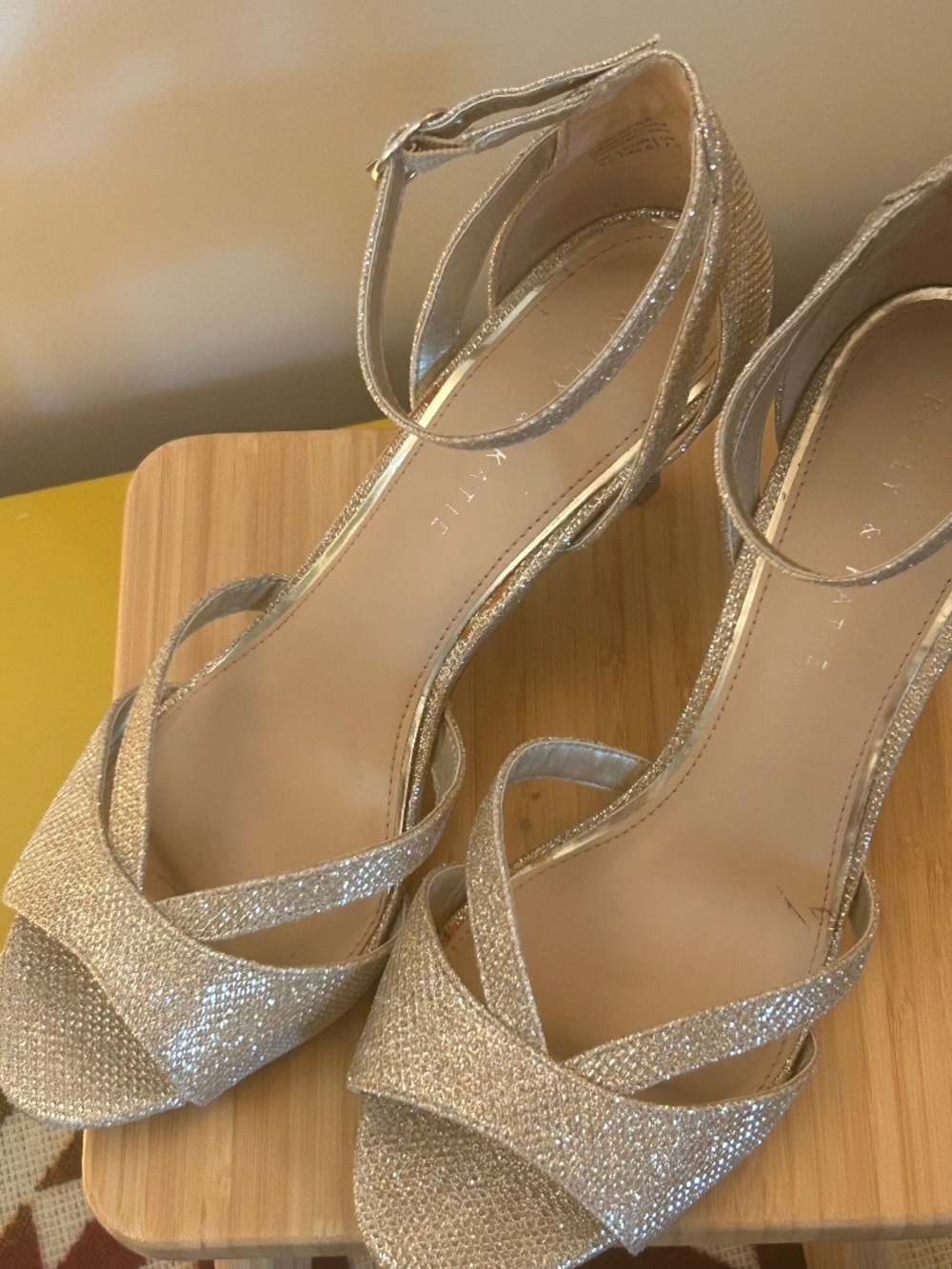 Kelly & Katie Women's Glitter Strappy Ankle Strap Heels in Gold